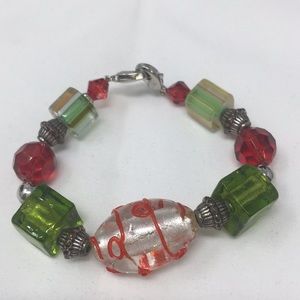 Glass candy beads bracelet silver tone beads